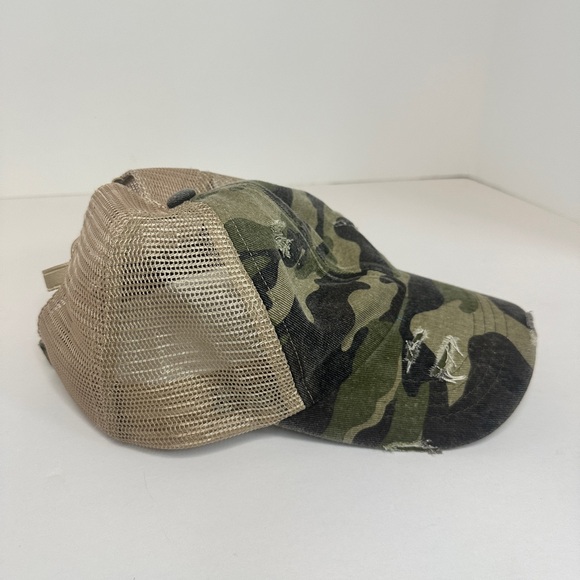 Women’s C.C. Camo Distressed Adjustable Ponytail Baseball Cap Hat - Picture 2 of 6